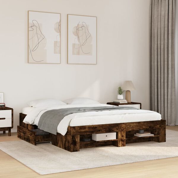 vidaXL Cadre de lit sans matelas chêne fumé 150x200 cm bois ingénierie