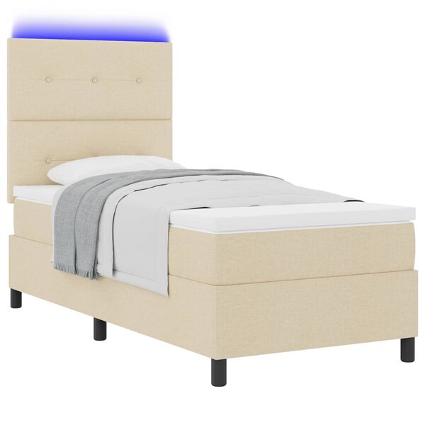vidaXL Lit &agrave; ressorts avec matelas avec LED Cr&egrave;me 90 x 190 cm tissu