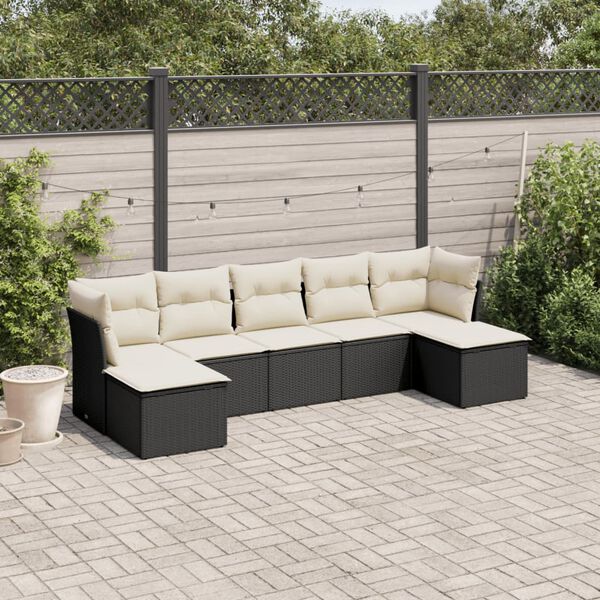 vidaXL Salon de jardin 7 pcs avec coussins noir r&eacute;sine tress&eacute;e