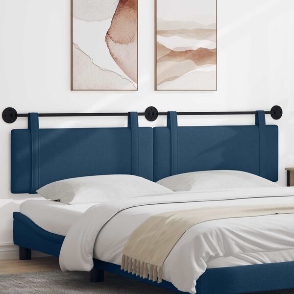 vidaXL T&ecirc;te de lit suspendue Montage mural Bleu 210 x 55 x 5 cm tissu