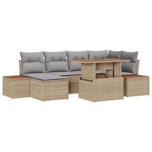 vidaXL Ensemble de canap&eacute; de jardin 7 pc Beige polyrotin