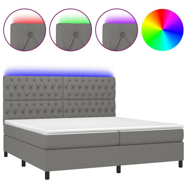 vidaXL Sommier &agrave; lattes de lit et matelas et LED Gris fonc&eacute; 200x200 cm