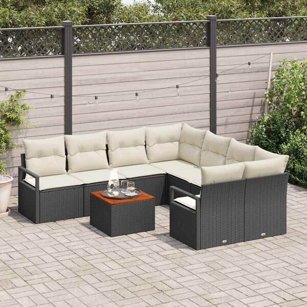 vidaXL Ensemble de canap&eacute; de jardin 9 pcs Noir et Cr&egrave;me polyrotin