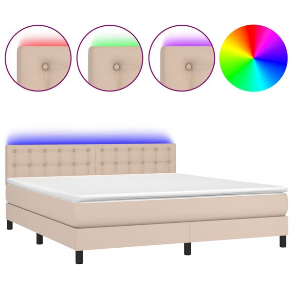 vidaXL Sommier &agrave; lattes de lit avec matelas LED Cappuccino 180x200 cm