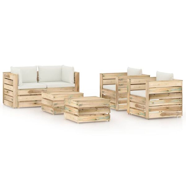 vidaXL Salon de jardin 6 pcs avec coussins Bois impr&eacute;gn&eacute; de vert