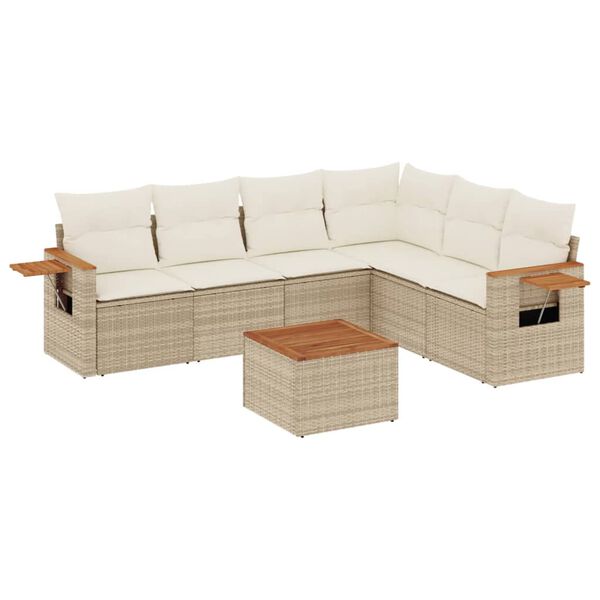 vidaXL Salon de jardin avec coussins 7 pcs beige r&eacute;sine tress&eacute;e