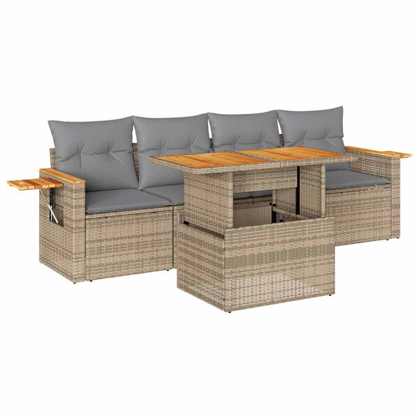 vidaXL Salon de jardin avec coussins 5 pcs beige résine tressée acacia