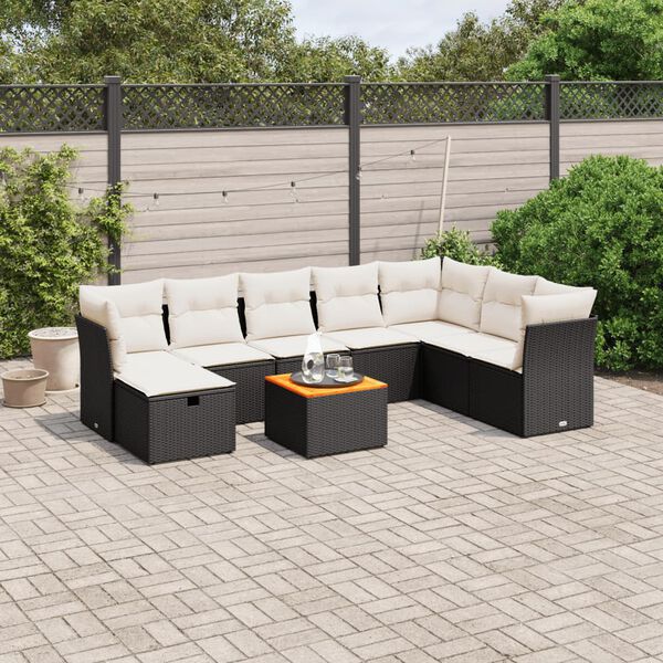 vidaXL Salon de jardin 9 pcs avec coussins noir r&eacute;sine tress&eacute;e