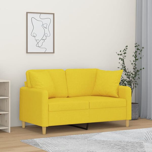 vidaXL Canap&eacute; 2 places avec oreillers jaune clair 120 cm tissu