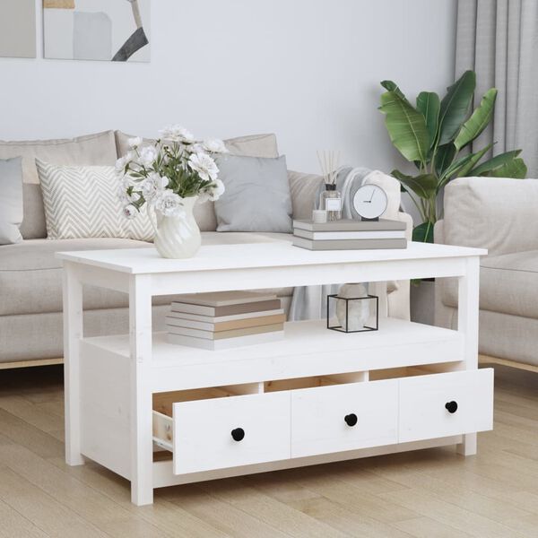 vidaXL Table basse Blanc 102x49x55 cm Bois massif de pin