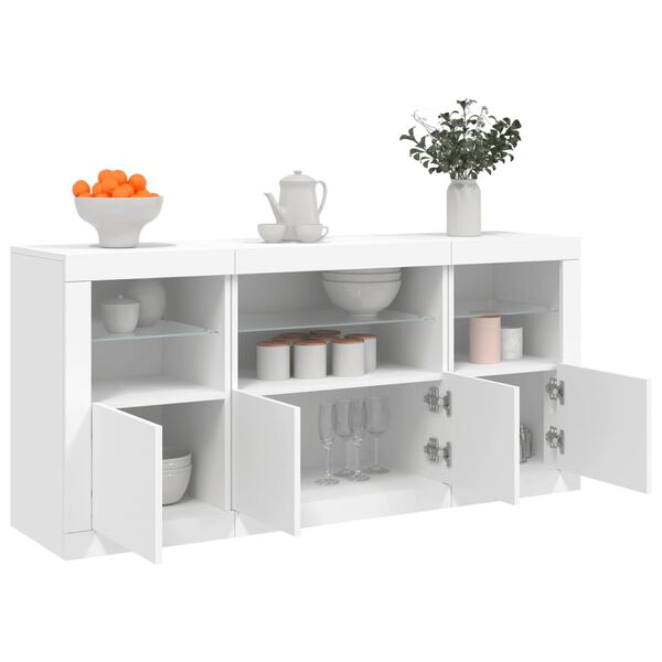 vidaXL Buffet avec lumi&egrave;res LED blanc 142,5x37x67 cm