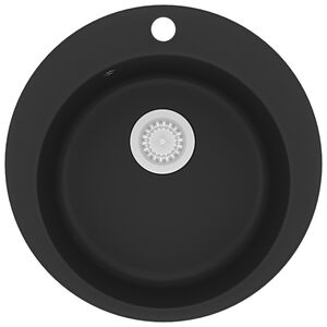 vidaXL &Eacute;vier de cuisine en granit Bac unique Rond Noir