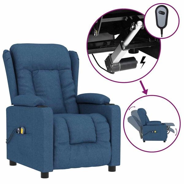 vidaXL Fauteuil &eacute;lectrique de massage Bleu Tissu