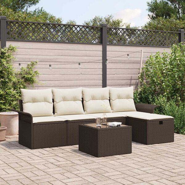 vidaXL Ensemble de canap&eacute; de jardin 6 pcs Marron Poly rotin