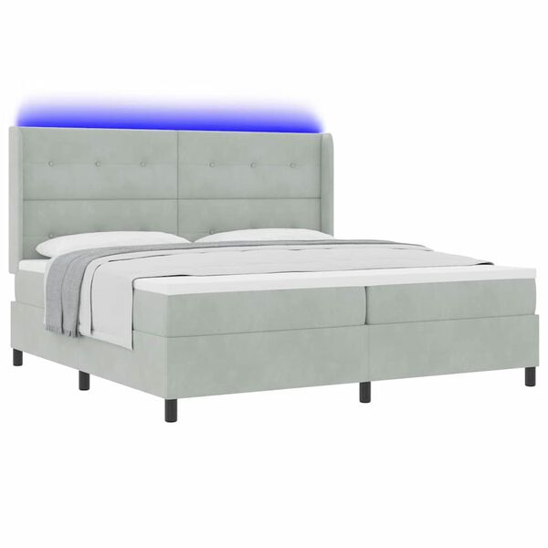 vidaXL Lit &agrave; ressorts avec matelas Gris clair 200 x 200 cm Velours