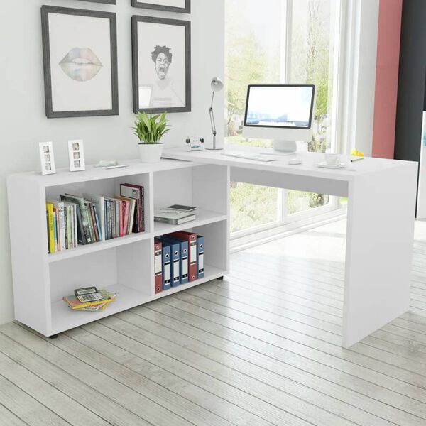 vidaXL Bureau d'angle 4 &eacute;tag&egrave;res blanc
