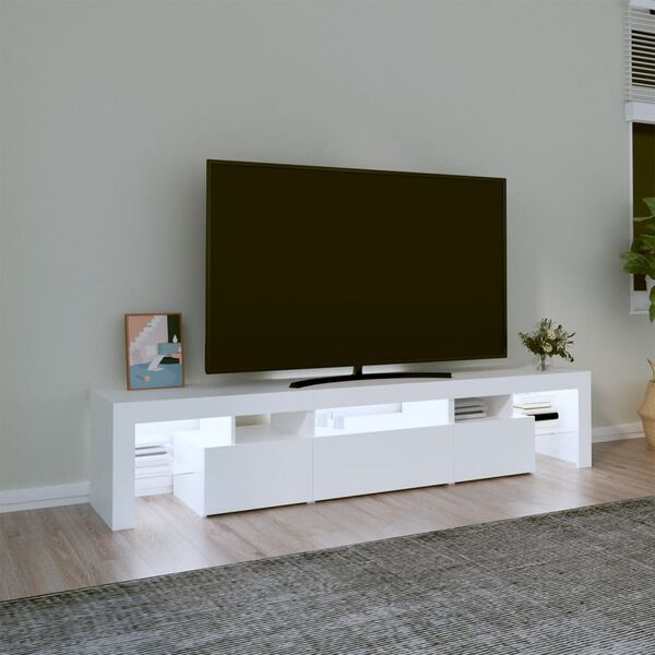 vidaXL Meuble TV avec lumi&egrave;res LED Blanc 200x36,5x40 cm