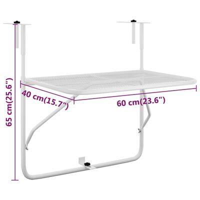 vidaXL Table de balcon Blanc 60x40 cm Acier