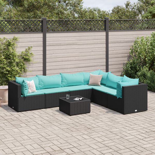 vidaXL Salon de jardin 7 pcs avec coussins Noir Résine tressée