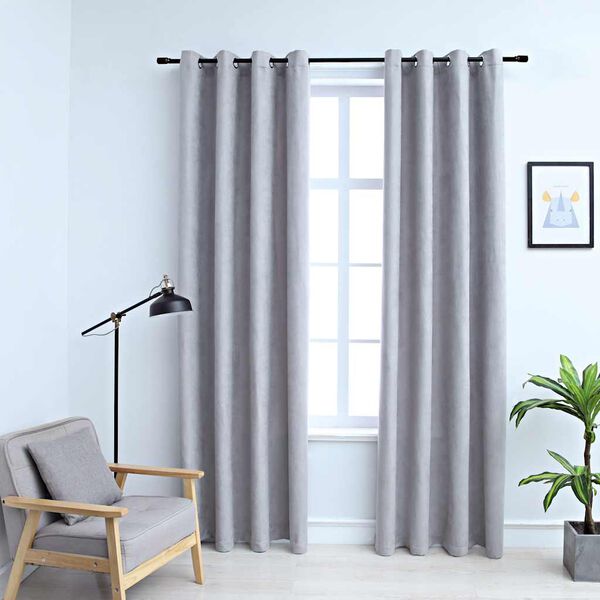 vidaXL Rideaux occultants avec anneaux en m&eacute;tal 2 pcs Gris 140x225 cm