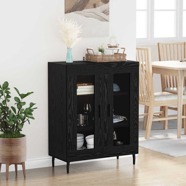 vidaXL Buffet Ch&ecirc;ne noir 69,5 x 34 x 90 cm Bois d'ing&eacute;nierie