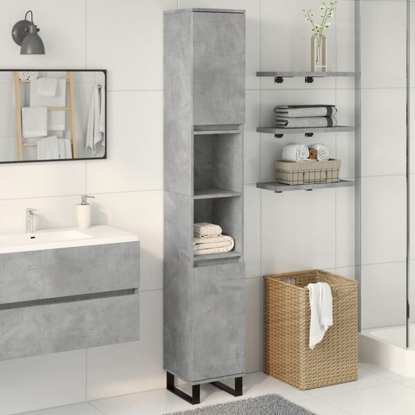 vidaXL Armoire de salle de bain gris béton 30x30x190 cm
