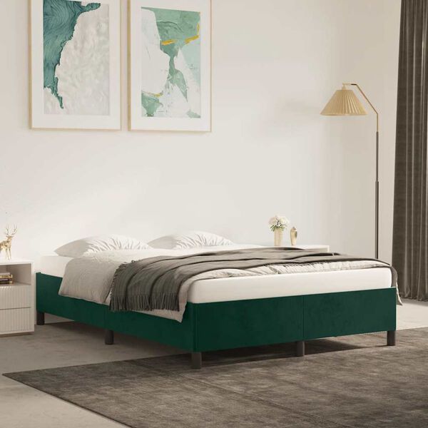 vidaXL Cadre de lit sans matelas vert fonc&eacute; 140x190 cm velours