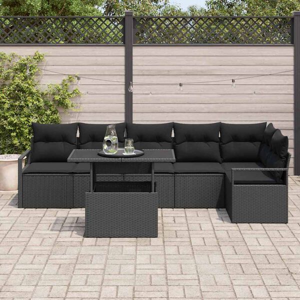 vidaXL Ensemble de canap&eacute; de jardin avec stockage 7 pcs Noir polyrotin