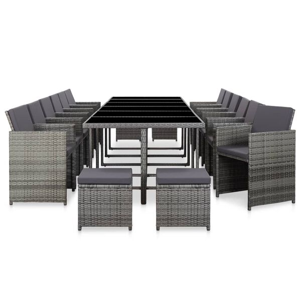 vidaXL Ensemble de salle &agrave; manger d'ext&eacute;rieur et coussins 17 pcs Gris