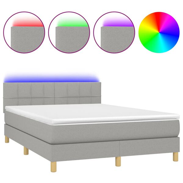 vidaXL Sommier &agrave; lattes de lit et matelas et LED Gris clair 140x190 cm