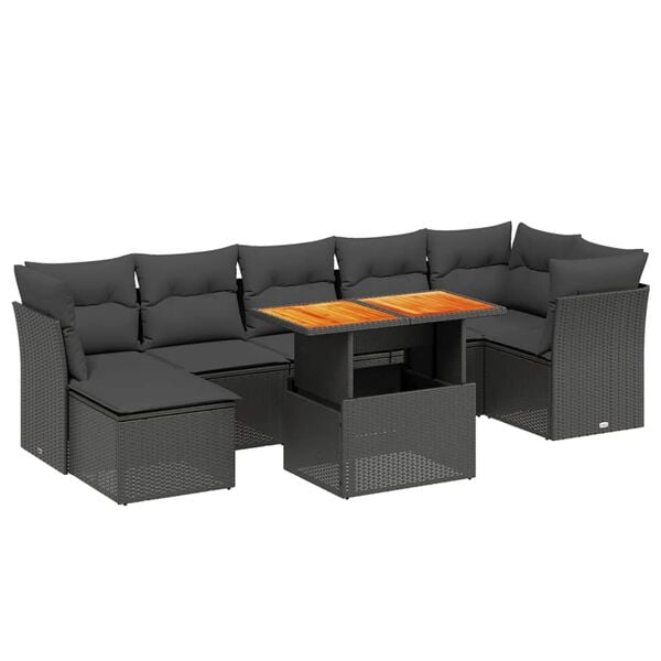 vidaXL Salon de jardin 8 pcs avec coussins noir r&eacute;sine tress&eacute;e