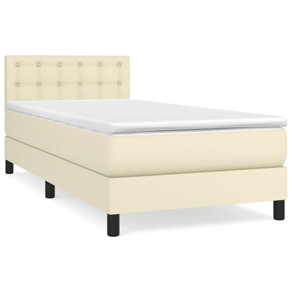 vidaXL Sommier &agrave; lattes de lit avec matelas Cr&egrave;me 90x200 cm Similicuir
