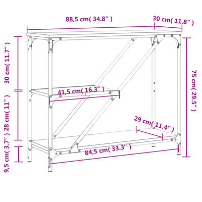 vidaXL Table console chêne fumé 88,5x30x75 cm bois d'ingénierie