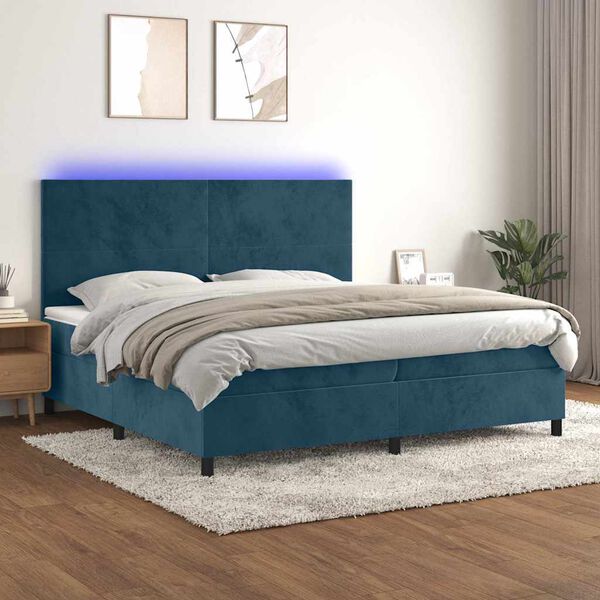 vidaXL Sommier &agrave; lattes de lit avec matelas LED Bleu fonc&eacute; 200x200 cm
