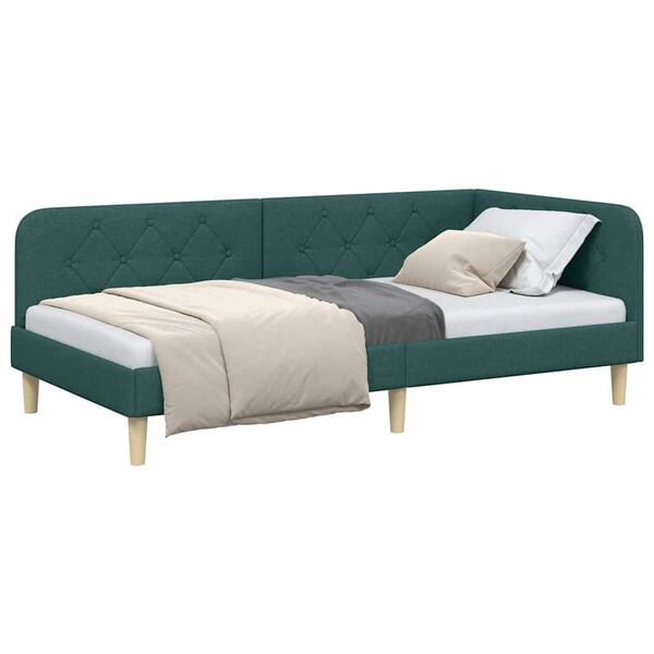 vidaXL Cadre de lit d'angle Vert fonc&eacute; 100 x 200 cm tissu