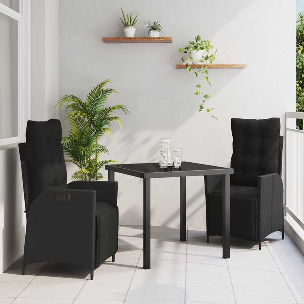 vidaXL Ensemble de salle &agrave; manger pour jardin 3 pcs Noir polyrotin