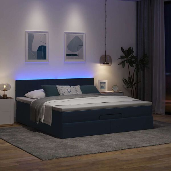 vidaXL Lit ottoman avec matelas et LED bleu 180x200cm tissu