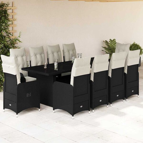 vidaXL Ensemble de bistro de jardin 11 pcs coussins noir poly rotin