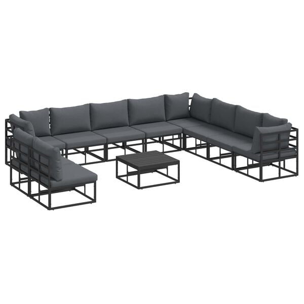 vidaXL Ensemble de canapé de jardin avec coussin 11 pcs Noir Aluminium