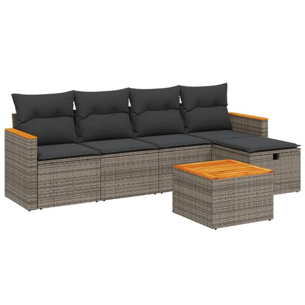 vidaXL Salon de jardin 6 pcs avec coussins gris r&eacute;sine tress&eacute;e
