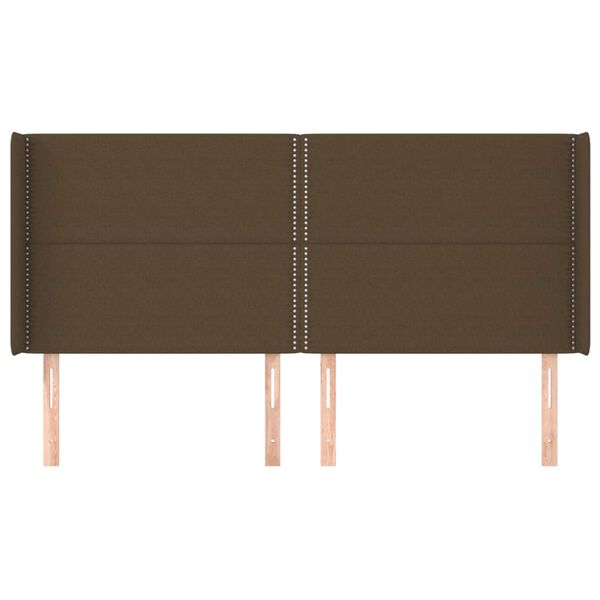 vidaXL T&ecirc;te de lit avec oreilles Marron fonc&eacute; 163x16x118/128 cm Tissu