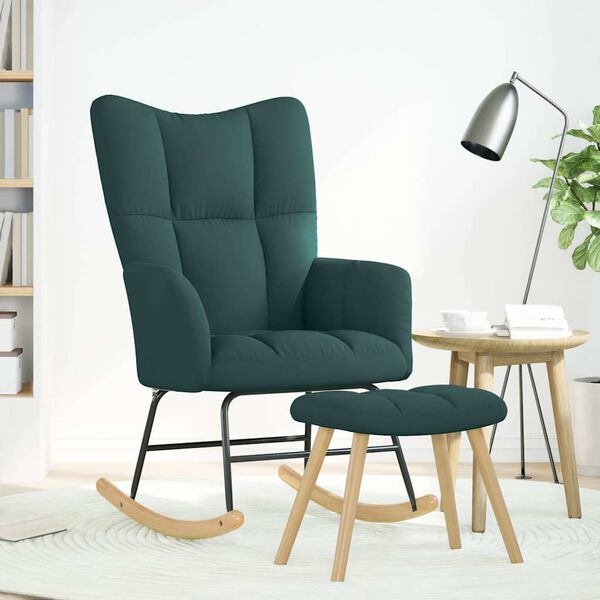 vidaXL Chaise &agrave; bascule avec repose-pied Vert fonc&eacute; Tissu