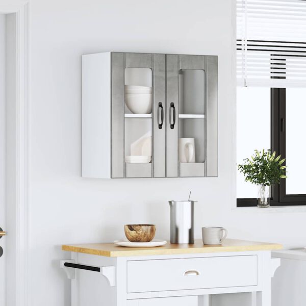vidaXL Armoire murale de cuisine avec porte en verre Lucca gris b&eacute;ton