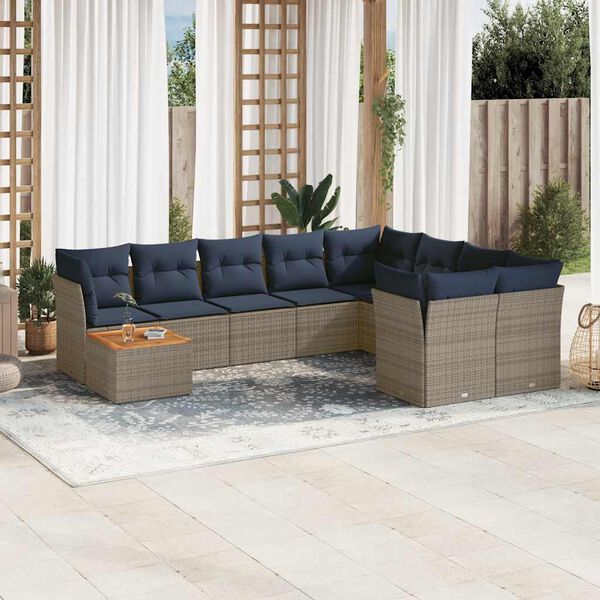 vidaXL Salon de jardin 10 pcs avec coussins gris résine tressée