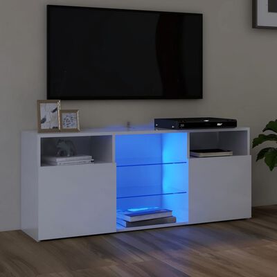 vidaXL Meuble TV avec lumières LED blanc brillant 120x30x50 cm