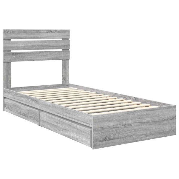 vidaXL Lit de Rangement Gris Sonoma 90 x 190 cm Bois d'ing&eacute;nierie