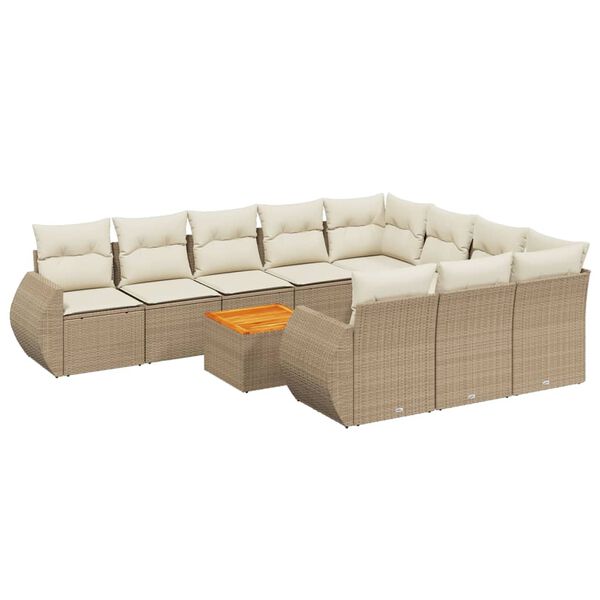 vidaXL Salon de jardin 11 pcs avec coussins beige r&eacute;sine tress&eacute;e