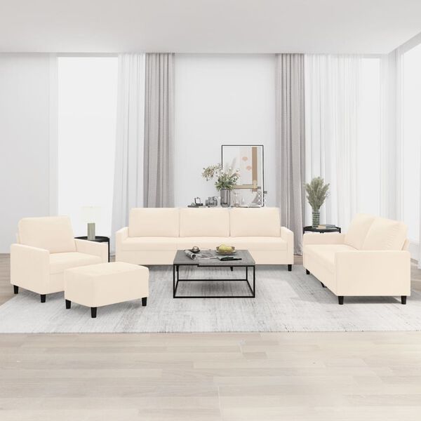 vidaXL Ensemble de canap&eacute;s 4 pcs avec coussins Cr&egrave;me Velours