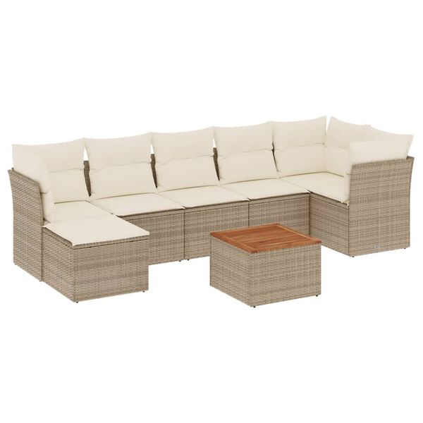 vidaXL Salon de jardin avec coussins 8 pcs beige r&eacute;sine tress&eacute;e