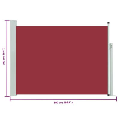 vidaXL Auvent latéral rétractable de patio 100x500 cm Rouge